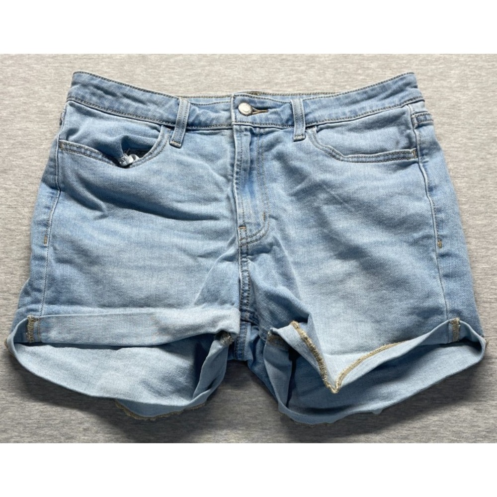 Old Navy Wow Shorts Womens 10 Blue Denim Cotton High Rise Stretch Cuffed Hem